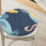 - RealHomes Yuvarlak Fermuarlı Minder - Realhomes  Renkli Zemin Üzerinde Pastel Yaprak Desenli Dijital Baskılı Modern Yuvarlak Fermuarlı Sandalye Minderi Realhomes