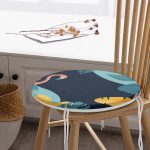 - RealHomes Yuvarlak Fermuarlı Minder - Realhomes  Renkli Zemin Üzerinde Pastel Yaprak Desenli Dijital Baskılı Modern Yuvarlak Fermuarlı Sandalye Minderi Realhomes