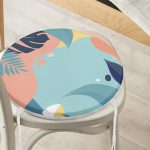 - RealHomes Yuvarlak Fermuarlı Minder - Realhomes  Renkli Zemin Üzerinde Pastel Yaprak Desenli Dijital Baskılı Modern Yuvarlak Fermuarlı Sandalye Minderi Realhomes