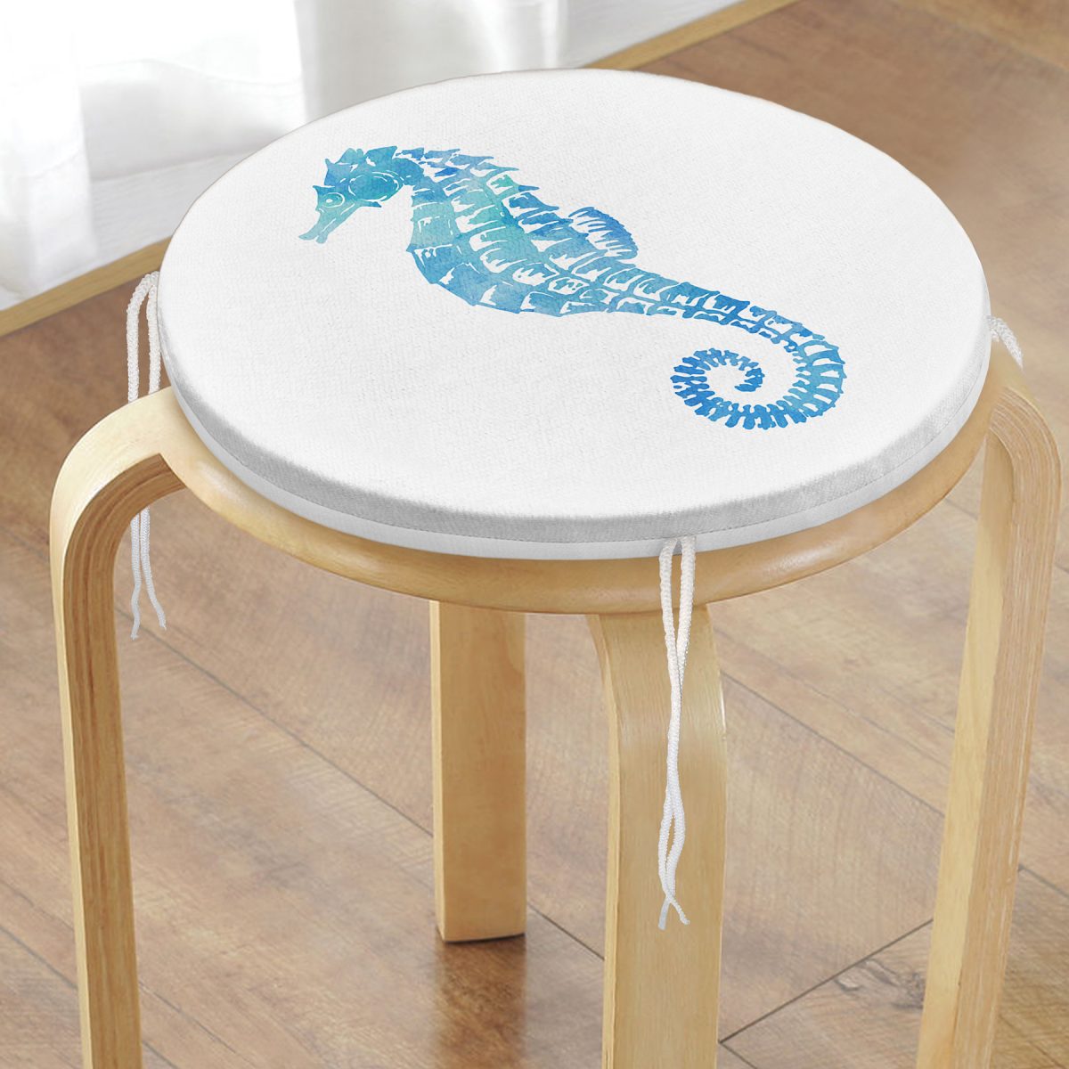 Beyaz Zemin Üzerinde Renkli Deniz Kestanesi Desenli Dijital Baskılı Modern Yuvarlak Fermuarlı Sandalye Minderi Realhomes