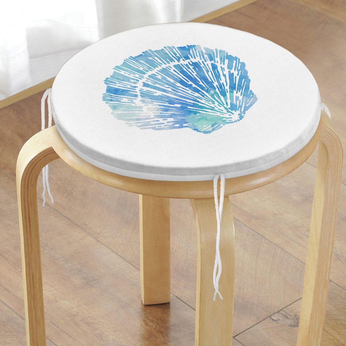 Beyaz Zemin Üzerinde Renkli Deniz Otu Desenli Dijital Baskılı Modern Yuvarlak Fermuarlı Sandalye Minderi Realhomes