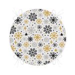 - RealHomes Yuvarlak Fermuarlı Minder - Realhomes  Beyaz Zemin Üzerinde Gold Detaylı Kar tanesi Desenli Dijital Baskılı Modern Yuvarlak Fermuarlı Sandalye Minderi Realhomes