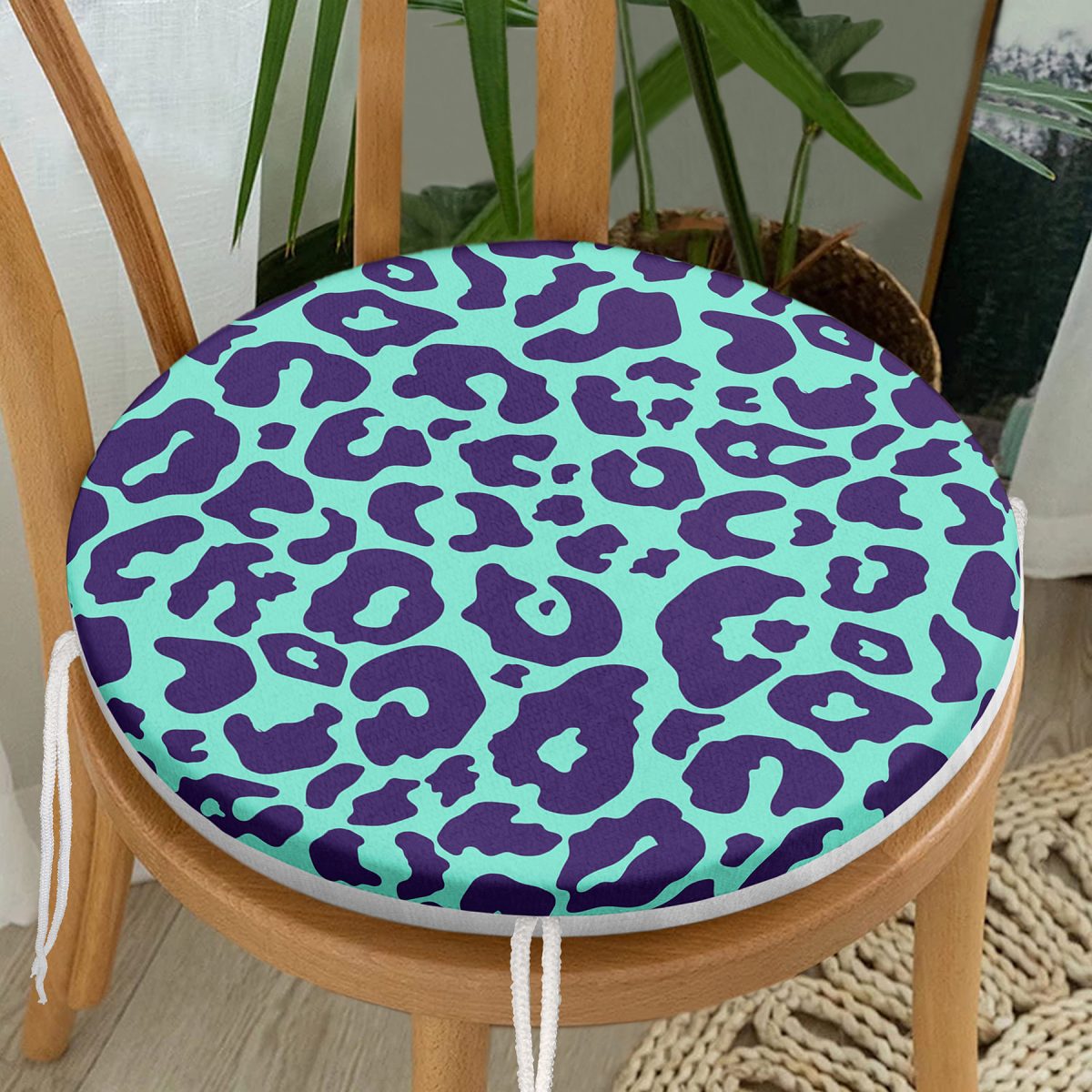 Renkli Zemin Üzerinde Geometrik Desenli Dijital Baskılı Modern Yuvarlak Fermuarlı Sandalye Minderi Realhomes