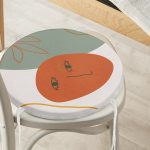 Pastel Zemin Üzerinde Yaprak Desenli Dijital Baskılı Modern Yuvarlak Fermuarlı Sandalye Minderi Realhomes