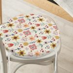 - RealHomes Yuvarlak Fermuarlı Minder - Realhomes  Pastel Zemin Üzerinde Çiçek Desenli Dijital Baskılı Modern Yuvarlak Fermuarlı Sandalye Minderi Realhomes