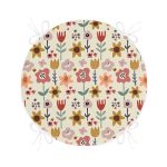 - RealHomes Yuvarlak Fermuarlı Minder - Realhomes  Pastel Zemin Üzerinde Çiçek Desenli Dijital Baskılı Modern Yuvarlak Fermuarlı Sandalye Minderi Realhomes