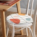 - RealHomes Yuvarlak Fermuarlı Minder - Realhomes  Beyaz Zemin Üzerinde Geometrik Desenli Dijital Baskılı Modern Yuvarlak Fermuarlı Sandalye Minderi Realhomes