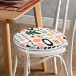 - RealHomes Yuvarlak Fermuarlı Minder - Realhomes  Beyaz Zemin Üzerinde Geometrik Desenli Dijital Baskılı Modern Yuvarlak Fermuarlı Sandalye Minderi Realhomes