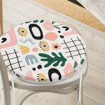 - RealHomes Yuvarlak Fermuarlı Minder - Realhomes  Beyaz Zemin Üzerinde Geometrik Desenli Dijital Baskılı Modern Yuvarlak Fermuarlı Sandalye Minderi Realhomes