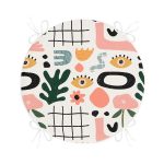 - RealHomes Yuvarlak Fermuarlı Minder - Realhomes  Beyaz Zemin Üzerinde Geometrik Desenli Dijital Baskılı Modern Yuvarlak Fermuarlı Sandalye Minderi Realhomes