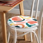 - RealHomes Yuvarlak Fermuarlı Minder - Realhomes Beyaz Zemin Üzerinde Geometrik Desenli Dijital Baskılı Modern Yuvarlak Fermuarlı Sandalye Minderi Realhomes