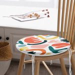 - RealHomes Yuvarlak Fermuarlı Minder - Realhomes Beyaz Zemin Üzerinde Geometrik Desenli Dijital Baskılı Modern Yuvarlak Fermuarlı Sandalye Minderi Realhomes