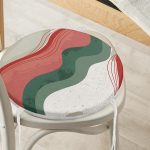 Renkli Zemin Üzerinde Geometrik Desenli Dijital Baskılı Modern Yuvarlak Fermuarlı Sandalye Minderi Realhomes