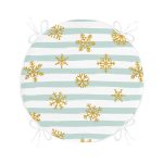 - RealHomes Yuvarlak Fermuarlı Minder - Realhomes  Beyaz Zeminde Renkli Çizgili Gold Detaylı Kar tanesi Desenli Dijital Baskılı Modern Yuvarlak Fermuarlı Sandalye Minderi Realhomes