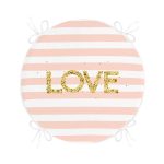 - RealHomes Yuvarlak Fermuarlı Minder - Realhomes Beyaz Zeminde Renkli Çizgili Gold Detaylı Love Yazılı Dijital Baskılı Modern Yuvarlak Fermuarlı Sandalye Minderi Realhomes