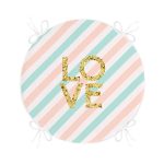 Beyaz Zemin Üzerinde Gold Detaylı Love Yazılı Dijital Baskılı Modern Yuvarlak Fermuarlı Sandalye Minderi Realhomes