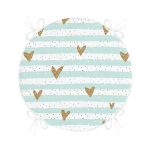 Beyaz Zeminde Renkli Çizgili Gold Detaylı Kalp Desenli Dijital Baskılı Modern Yuvarlak Fermuarlı Sandalye Minderi Realhomes