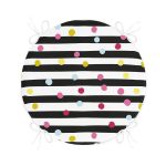 Beyaz Zemin Üzerinde Yatay Çizgili Renkli Puantiyeli Dijital Baskılı Modern Yuvarlak Fermuarlı Sandalye Minderi Realhomes