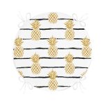 Beyaz Zemin Üzerinde Gold Renkli Ananas Desenli Dijital Baskılı Modern Yuvarlak Fermuarlı Sandalye Minderi Realhomes