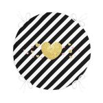 - RealHomes Yuvarlak Fermuarlı Minder - Realhomes Beyaz Zeminde Siyah Yatay Çizgili Gold Detaylı Kalp Desenli Dijital Baskılı Modern Yuvarlak Fermuarlı Sandalye Minderi Realhomes