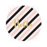 - RealHomes Yuvarlak Fermuarlı Minder - Realhomes Beyaz Zeminde Renkli Yatay Çizgili Gold Detaylı Hello Yazılı Dijital Baskılı Modern Yuvarlak Fermuarlı Sandalye Minderi Realhomes