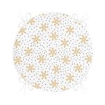 Beyaz Zemin Üzerinde Gold Detaylı Kar tanesi Dijital Baskılı Modern Yuvarlak Fermuarlı Sandalye Minderi Realhomes