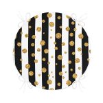 - RealHomes Yuvarlak Fermuarlı Minder - Realhomes Beyaz Zeminde Siyah Çizgili Gold Detaylı Puantiyeli Dijital Baskılı Modern Yuvarlak Fermuarlı Sandalye Minderi Realhomes