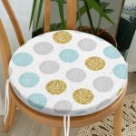 Beyaz Zeminde Gold Detaylı Renkli Puantiye Desenli Dijital Baskılı Modern Yuvarlak Fermuarlı Sandalye Minderi Realhomes