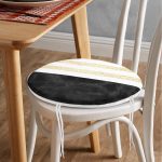 - RealHomes Yuvarlak Fermuarlı Minder - Realhomes Beyaz Zeminde Siyah Mermer Detaylı Gold Yatay Çizgili Dijital Baskılı Modern Yuvarlak Fermuarlı Sandalye Minderi Realhomes