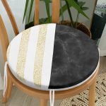 - RealHomes Yuvarlak Fermuarlı Minder - Realhomes Beyaz Zeminde Siyah Mermer Detaylı Gold Yatay Çizgili Dijital Baskılı Modern Yuvarlak Fermuarlı Sandalye Minderi Realhomes
