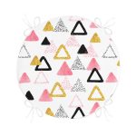 Beyaz Zemin Üzerinde Renkli Geometrik Desenli Dijital Baskılı Modern Yuvarlak Fermuarlı Sandalye Minderi Realhomes