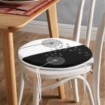 - RealHomes Yuvarlak Fermuarlı Minder - Realhomes  Siyah Beyaz Zemin Üzerinde Çiçek Desenli Dijital Baskılı Modern Yuvarlak Fermuarlı Sandalye Minderi Realhomes