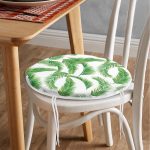 - RealHomes Yuvarlak Fermuarlı Minder - Realhomes Beyaz Zemin Üzerinde Yeşil Yaprak Desenli Dijital Baskılı Modern Yuvarlak Fermuarlı Sandalye Minderi Realhomes