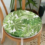 - RealHomes Yuvarlak Fermuarlı Minder - Realhomes Beyaz Zemin Üzerinde Yeşil Yaprak Desenli Dijital Baskılı Modern Yuvarlak Fermuarlı Sandalye Minderi Realhomes