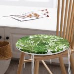 - RealHomes Yuvarlak Fermuarlı Minder - Realhomes Beyaz Zemin Üzerinde Yeşil Yaprak Desenli Dijital Baskılı Modern Yuvarlak Fermuarlı Sandalye Minderi Realhomes