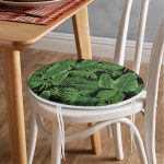 - RealHomes Yuvarlak Fermuarlı Minder - Realhomes  Siyah Zemin Üzerinde Yeşil Yaprak Desenli Dijital Baskılı Modern Yuvarlak Fermuarlı Sandalye Minderi Realhomes