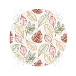 - RealHomes Yuvarlak Fermuarlı Minder - Realhomes  Beyaz Zemin Üzerinde Sonbahar Yapraklı Kozalak Desenli Dijital Baskılı Modern Yuvarlak Fermuarlı Sandalye Minderi Realhomes