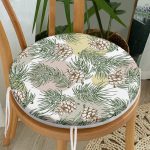 Beyaz Zeminde Renkli Puantiyeli Sonbahar Yapraklı Dijital Baskılı Modern Yuvarlak Fermuarlı Sandalye Minderi Realhomes