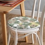 Beyaz Zeminde Renkli Puantiyeli Sonbahar Yapraklı Dijital Baskılı Modern Yuvarlak Fermuarlı Sandalye Minderi Realhomes