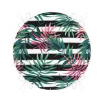 Beyaz Zeminde Siyah Beyaz Çizgili Yeşil Yaprak Desenli Dijital Baskılı Modern Yuvarlak Fermuarlı Sandalye Minderi Realhomes