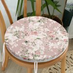 - RealHomes Yuvarlak Fermuarlı Minder - Realhomes  Renkli Zemin Üzerinde Beyaz Çiçek Desenli Dijital Baskılı Modern Yuvarlak Fermuarlı Sandalye Minderi Realhomes