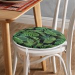 - RealHomes Yuvarlak Fermuarlı Minder - Realhomes  Siyah Zemin Üzerinde Yeşil Yaprak Desenli Dijital Baskılı Modern Yuvarlak Fermuarlı Sandalye Minderi Realhomes