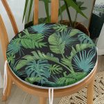 Siyah Zemin Üzerinde Yeşil Yaprak Desenli Dijital Baskılı Modern Yuvarlak Fermuarlı Sandalye Minderi Realhomes