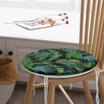 Siyah Zemin Üzerinde Yeşil Yaprak Desenli Dijital Baskılı Modern Yuvarlak Fermuarlı Sandalye Minderi Realhomes