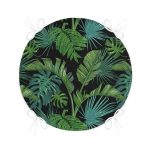 Siyah Zemin Üzerinde Yeşil Yaprak Desenli Dijital Baskılı Modern Yuvarlak Fermuarlı Sandalye Minderi Realhomes