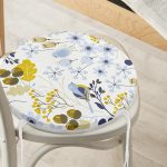 - RealHomes Yuvarlak Fermuarlı Minder - Realhomes Beyaz Zemin Üzerinde Renkli Çiçek Desenli Dijital Baskılı Modern Yuvarlak Fermuarlı Sandalye Minderi Realhomes