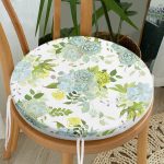 Beyaz Zemin Üzerinde Yeşil Renkli Çiçek Desenli Dijital Baskılı Modern Yuvarlak Fermuarlı Sandalye Minderi Realhomes