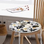 - RealHomes Yuvarlak Fermuarlı Minder - Realhomes Beyaz Zemin Üzerinde Gold Detaylı Yaprak Desenli Dijital Baskılı Modern Yuvarlak Fermuarlı Sandalye Minderi Realhomes