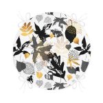 - RealHomes Yuvarlak Fermuarlı Minder - Realhomes Beyaz Zemin Üzerinde Gold Detaylı Yaprak Desenli Dijital Baskılı Modern Yuvarlak Fermuarlı Sandalye Minderi Realhomes