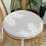 - RealHomes Yuvarlak Fermuarlı Minder - Realhomes Pastel Zemin Üzerinde Beyaz Yaprak Desenli Dijital Baskılı Modern Yuvarlak Fermuarlı Sandalye Minderi Realhomes